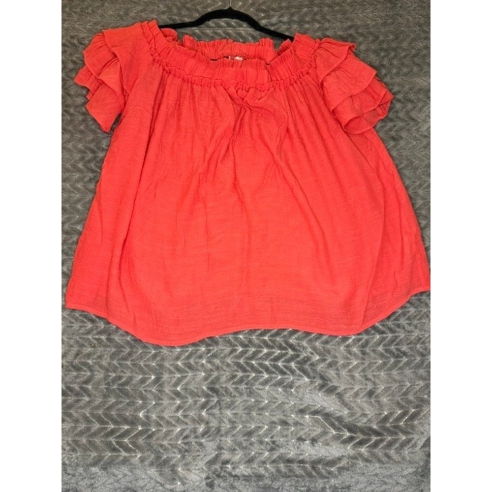 Womens Entro Coral Pink Off The Shoulder Ruffle Sleeve Boho Blouse Top 0036